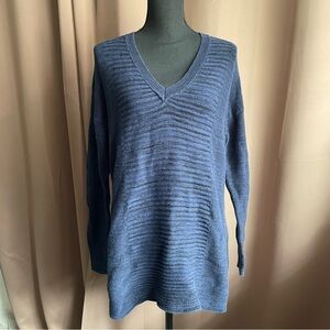 Ellen Tracy XXL V-Neck Marled Knit Tunic Sweater Navy Blue